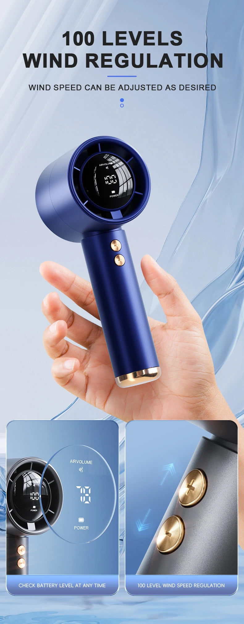 Mini Handheld Fan USB Fast Charging Portable Air Calculating Fan Mute Highspeed Fan for Travel Outdoor Activities