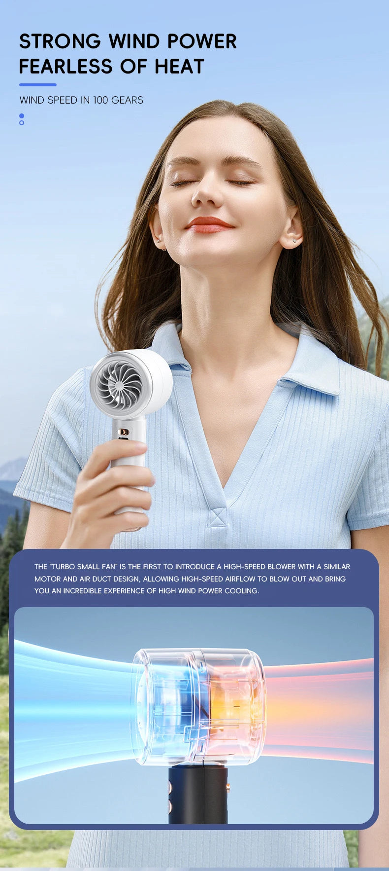 Mini Handheld Fan USB Fast Charging Portable Air Calculating Fan Mute Highspeed Fan for Travel Outdoor Activities