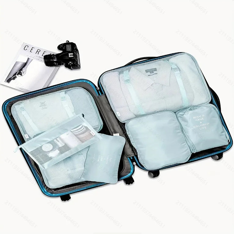 Seven-piece travel storage bag set, luggage, clothing organization bag, travel clothes and underwear sorting and storage bag