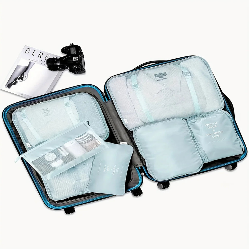 Seven-piece travel storage bag set, luggage, clothing organization bag, travel clothes and underwear sorting and storage bag