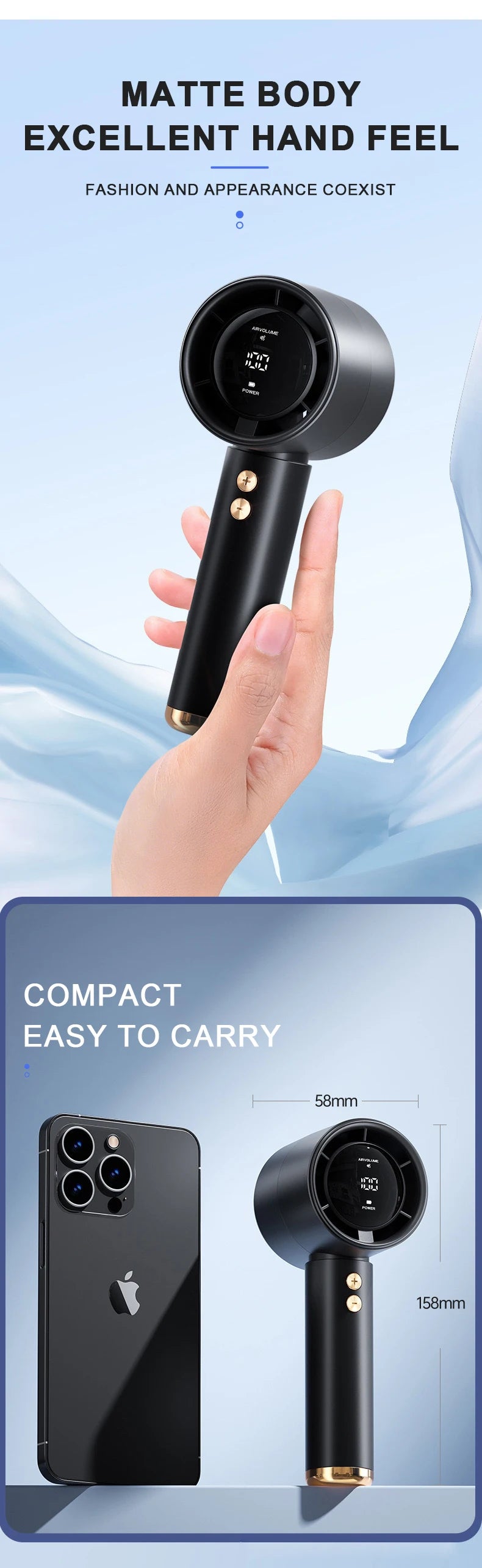 Mini Handheld Fan USB Fast Charging Portable Air Calculating Fan Mute Highspeed Fan for Travel Outdoor Activities