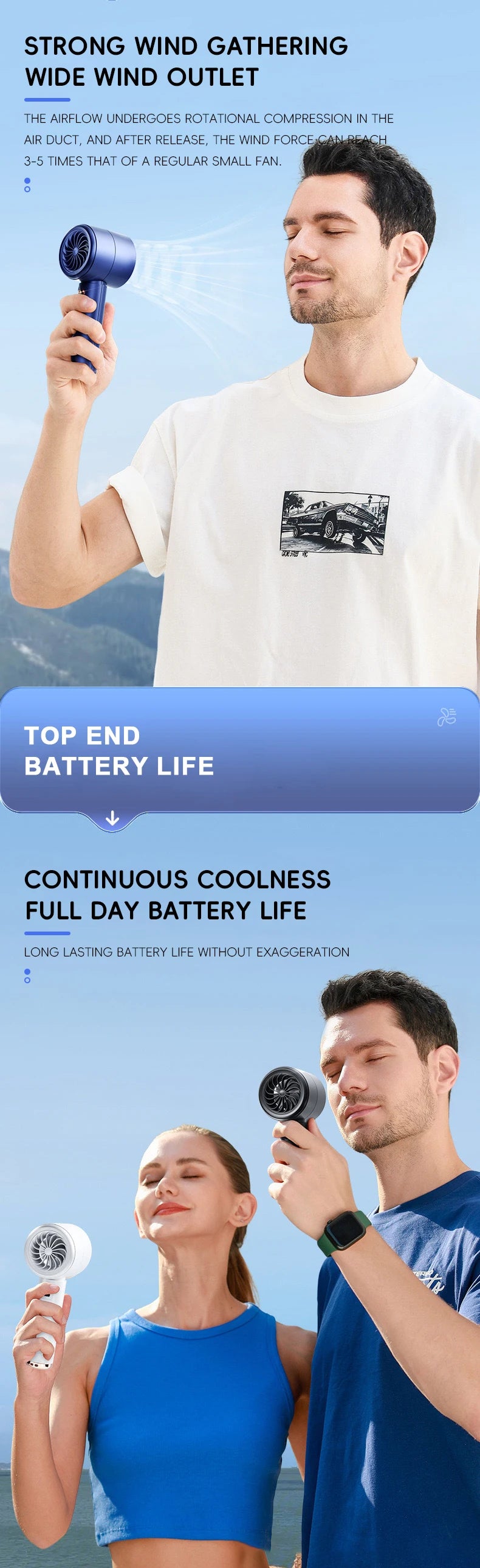 Mini Handheld Fan USB Fast Charging Portable Air Calculating Fan Mute Highspeed Fan for Travel Outdoor Activities